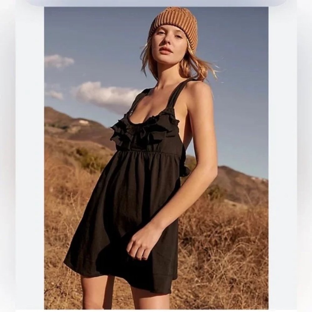 NEW Free People Beach The Valley Mini Dress Black